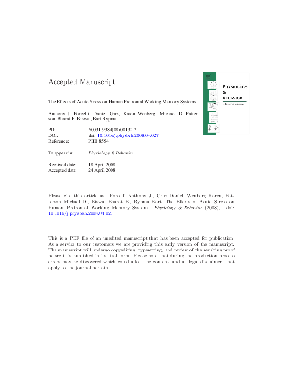 (PDF) The effects of acute stress on human prefrontal working memory ...