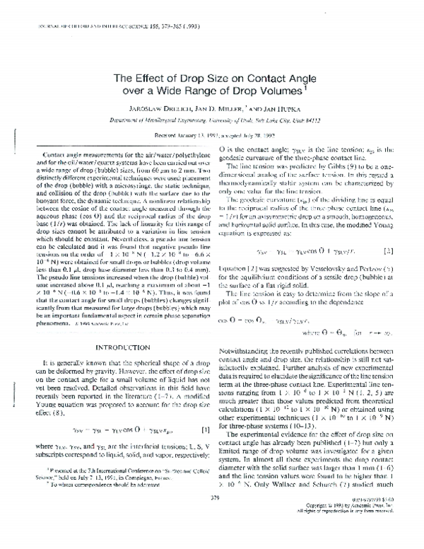 (PDF) The Effect of Drop Size on Contact Angle over a Wide Range of