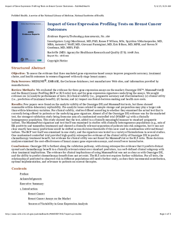(PDF) Impact of gene expression profiling tests on breast cancer outcomes
