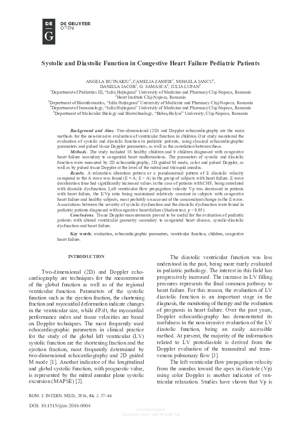 (PDF) Systolic and Diastolic Function in Congestive Heart Failure ...