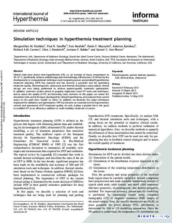 (PDF) Simulation techniques in hyperthermia treatment planning
