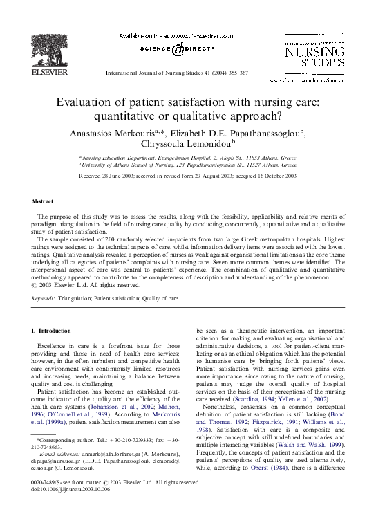 (PDF) Evaluation of patient satisfaction with nursing care ...
