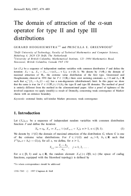 (PDF) The Domain of Attraction of the α-Sun Operator for Type II and ...