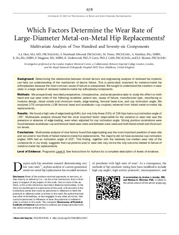 (PDF) Which Factors Determine the Wear Rate of LargeDiameter Metalon