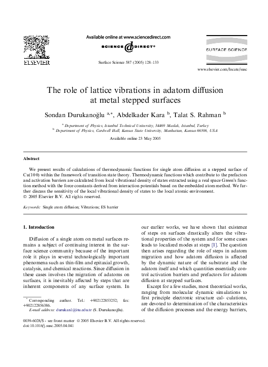 (PDF) Role of Lattice Vibrations in Adatom Diffusion