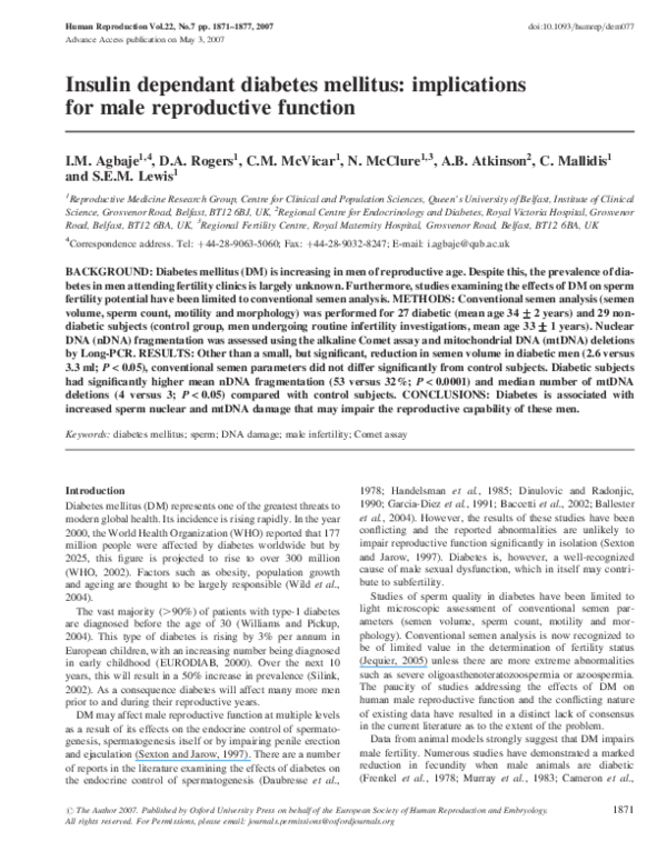(PDF) Insulin dependant diabetes mellitus: implications for male ...
