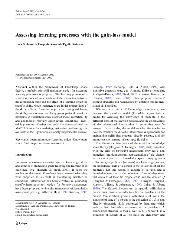 (PDF) Assessing learning processes with the gain-loss model