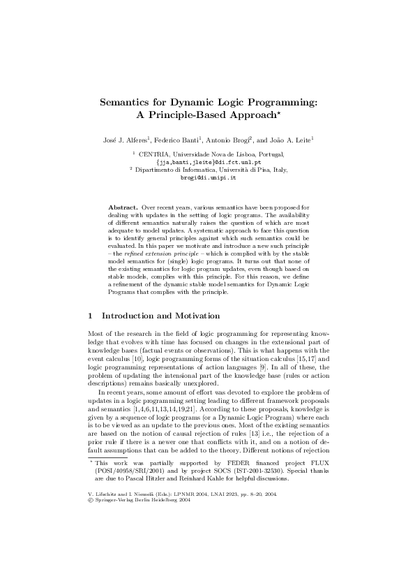 (PDF) Semantics for Dynamic Logic Programming: A Principle-Based Approach