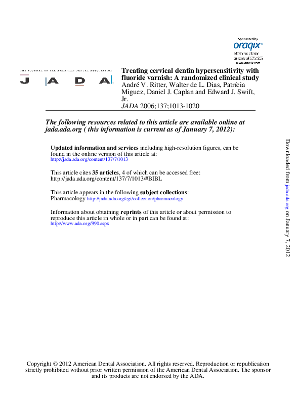 (PDF) Treating cervical dentin hypersensitivity with fluoride varnish