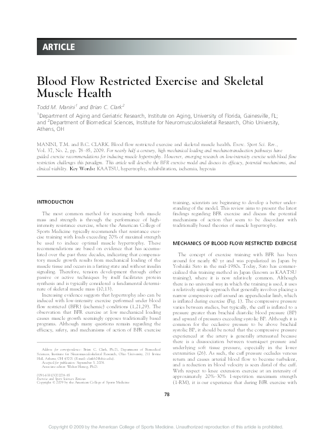 (PDF) Blood Flow Restricted Exercise and Skeletal Muscle Health