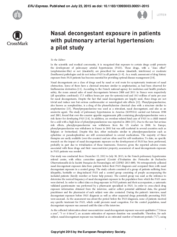 (PDF) Nasal decongestant exposure in patients with pulmonary arterial