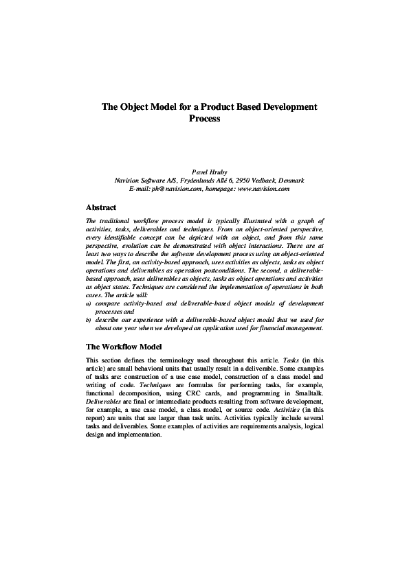 (PDF) The Object Model for a Product Based Development Process