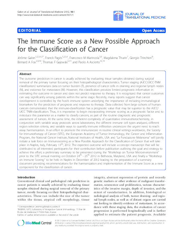(PDF) The immune score as a new possible approach for the ...