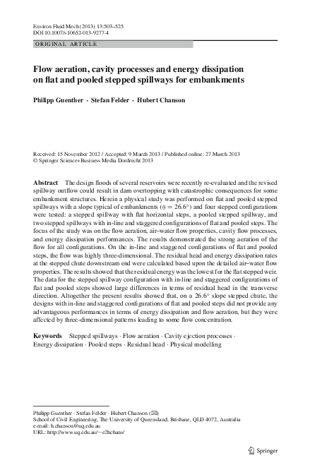 (PDF) Flow aeration, cavity processes and energy dissipation on flat ...