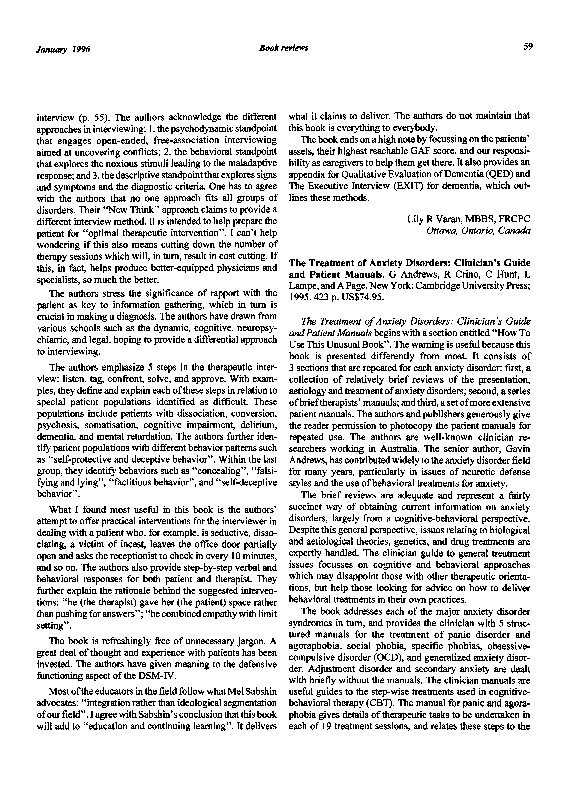 (PDF) The Treatment of Anxiety Disorders: Clinician's Guide and Patient ...