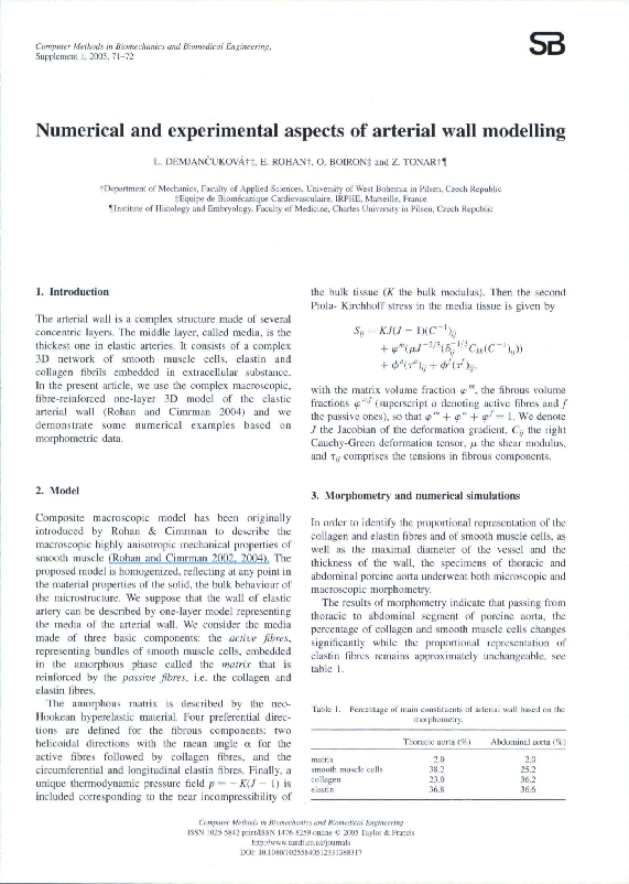 (PDF) Numerical and experimental aspects of arterial wall modelling