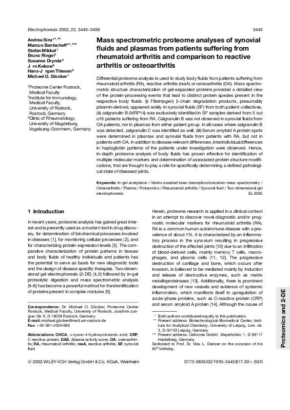 (PDF) Differential proteomic analysis of synovial fluid from rheumatoid