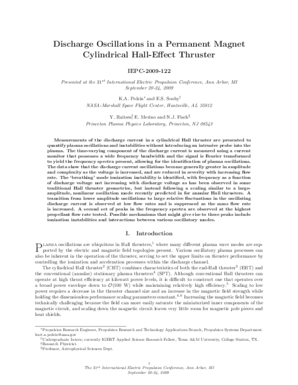 (PDF) Discharge Oscillations in a Permanent Magnet Cylindrical Hall ...
