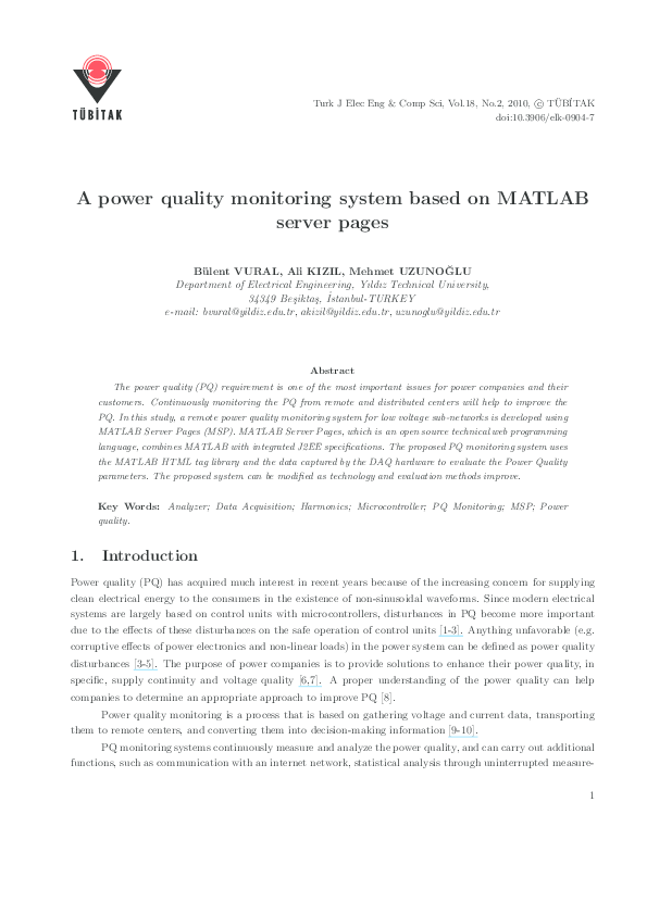 (PDF) A power quality monitoring system based on MATLAB server pages