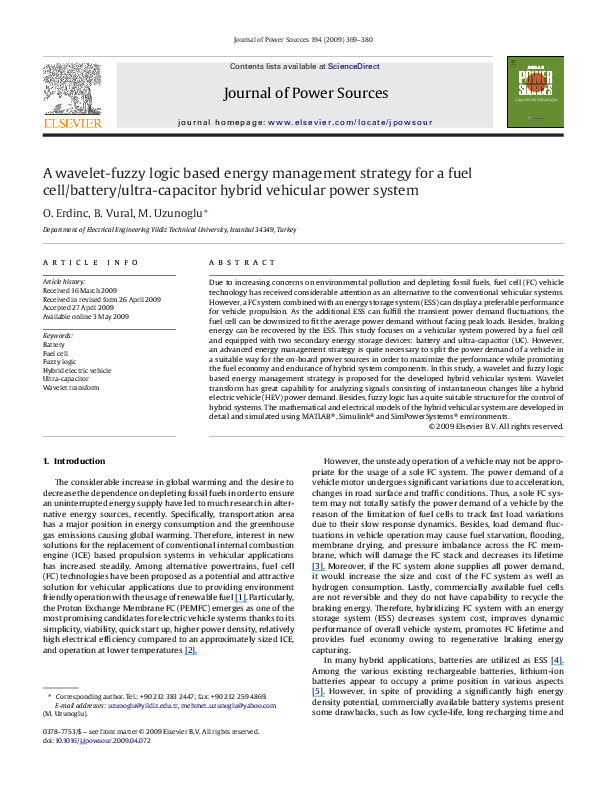 (PDF) A wavelet-fuzzy logic based energy management strategy for a fuel ...