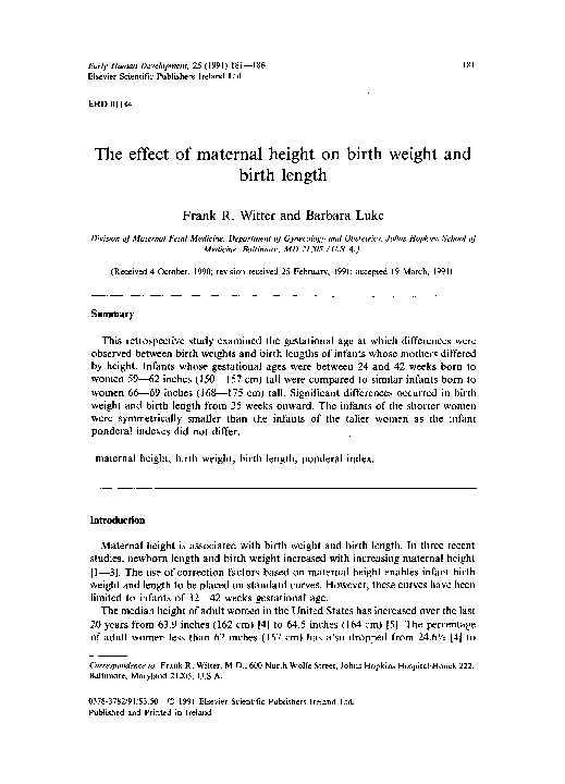 (PDF) The effect of maternal height on birth weight and birth length