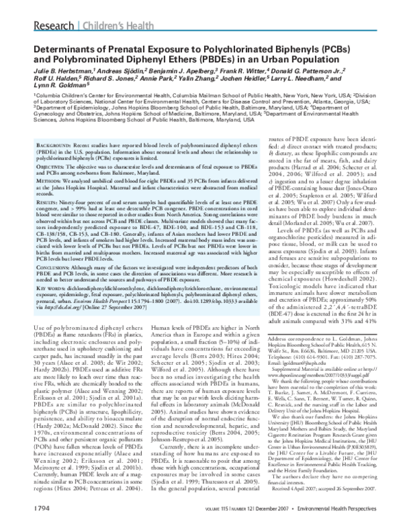 (PDF) Determinants of Prenatal Exposure to Polychlorinated Biphenyls ...