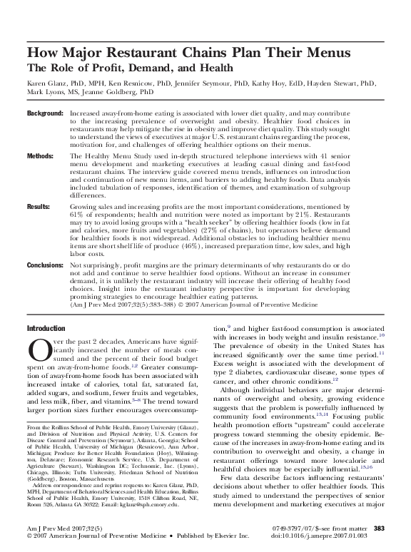 (PDF) How Major Restaurant Chains Plan Their Menus