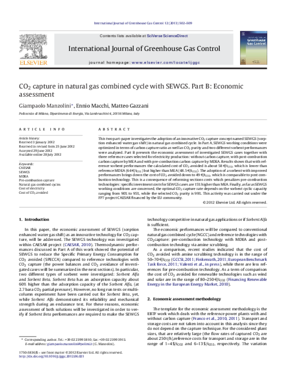 (PDF) CO2 capture in natural gas combined cycle with SEWGS. Part A ...