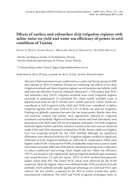 (PDF) Effects of surface and subsurface drip irrigation regimes with ...