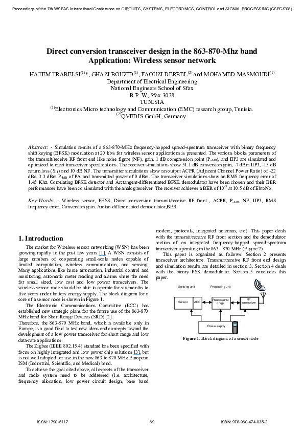 (PDF) Direct conversion transceiver design in the 863870Mhz band