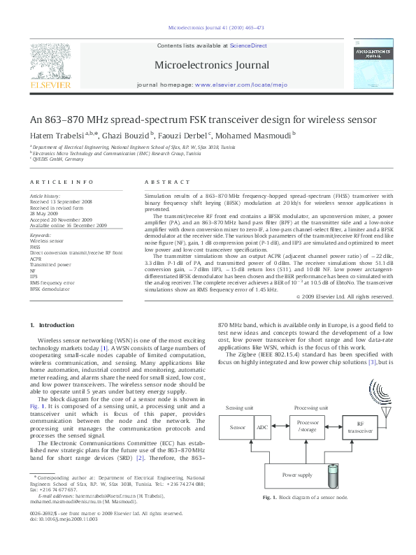 (PDF) An 863870MHz spreadspectrum FSK transceiver design for wireless