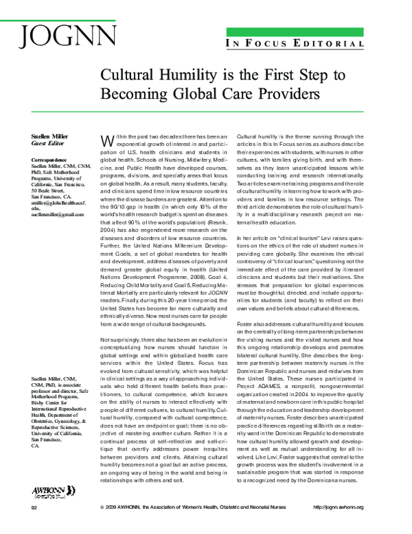 (PDF) Cultural Humility is the First Step to Becoming Global Care Providers