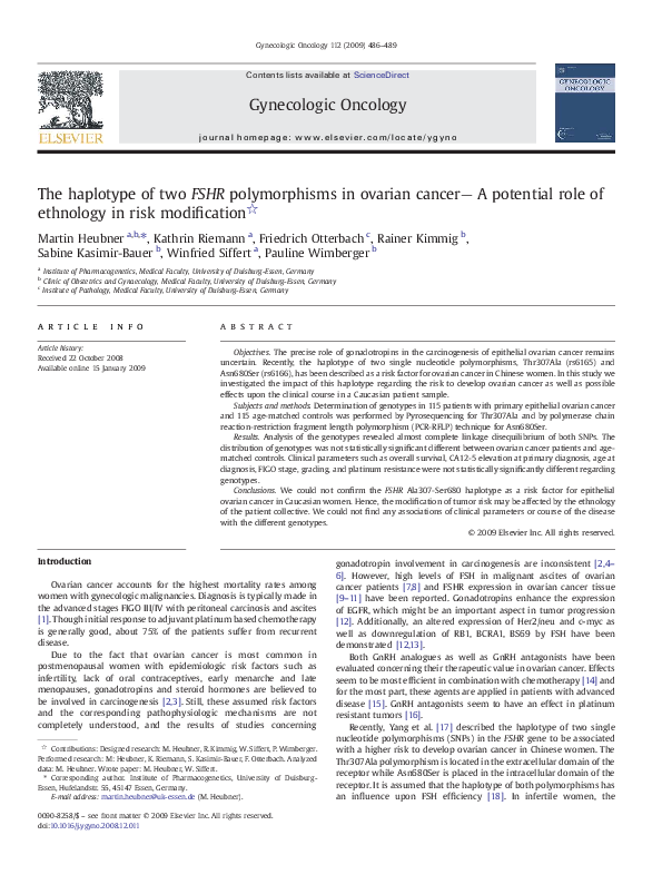 (PDF) The haplotype of two FSHR polymorphisms in ovarian cancer— A ...