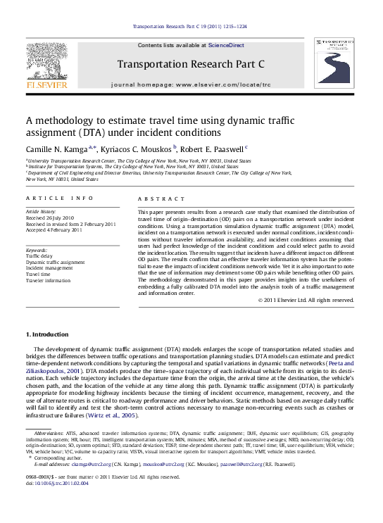 (PDF) A methodology to estimate travel time using dynamic traffic ...