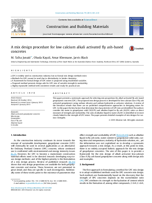(PDF) A mix design procedure for low calcium alkali activated fly ash ...
