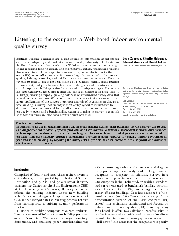 (PDF) Listening to the occupants: a Web-based indoor environmental ...