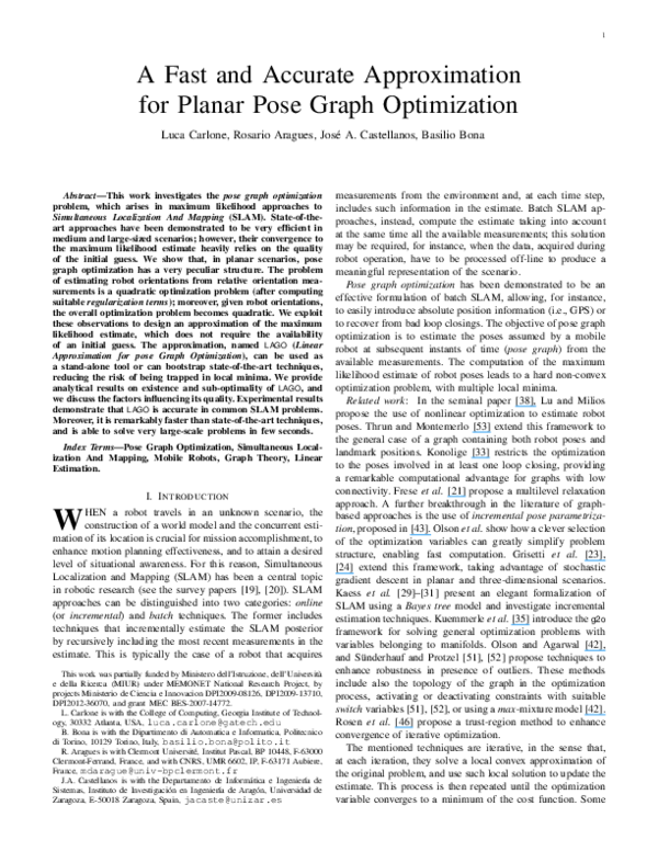 (PDF) A fast and accurate approximation for planar pose graph optimization