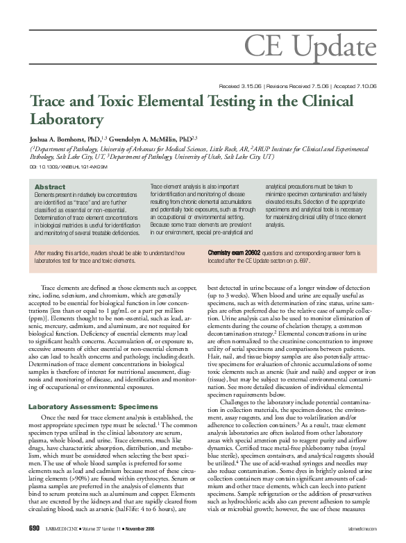 (PDF) Trace and Toxic Elemental Testing in the Clinical Laboratory