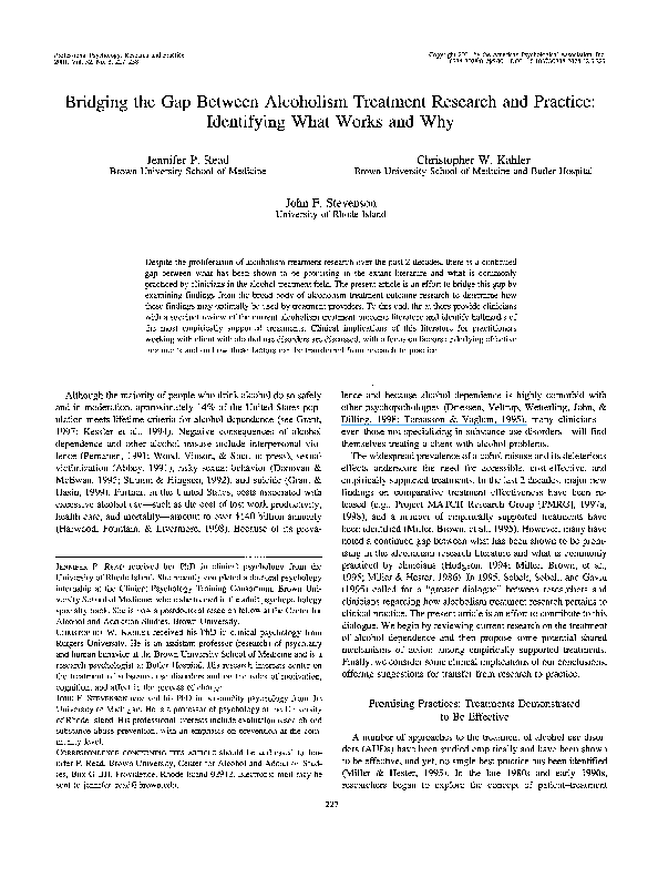 (PDF) Bridging the gap between alcoholism treatment research and ...