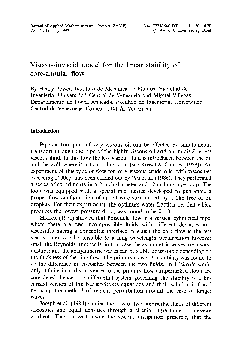 (PDF) Viscous-inviscid model for the linear stability of core-annular flow
