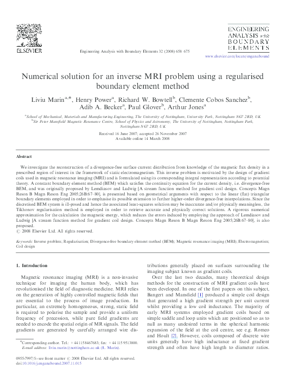 (PDF) Numerical solution for an inverse MRI problem using a regularised ...