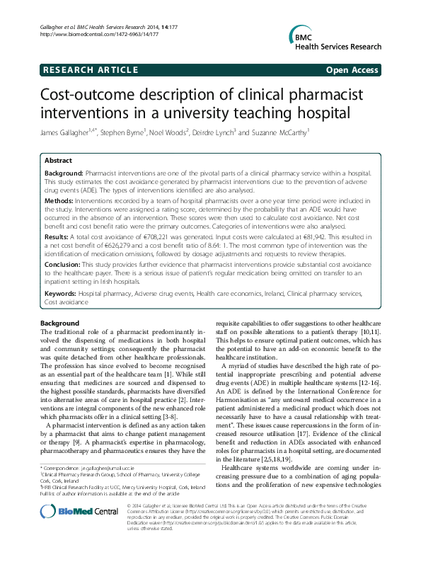 (PDF) Cost Outcome Description of Clinical Pharmacy in a University ...