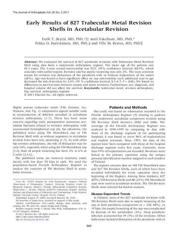(PDF) Early Results of 827 Trabecular Metal Revision Shells in ...