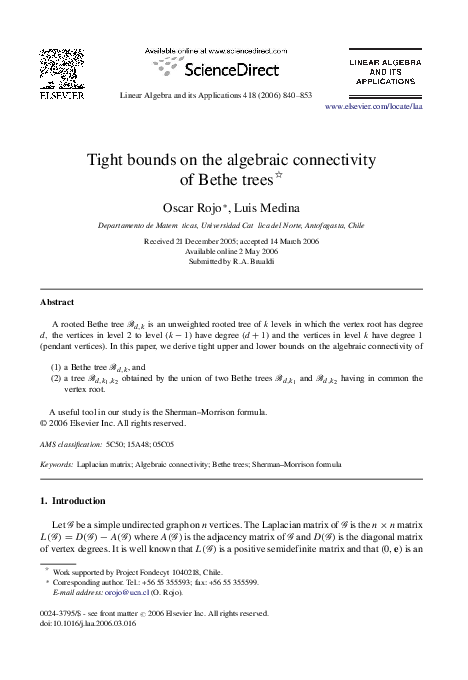 (PDF) Tight bounds on the algebraic connectivity of Bethe trees