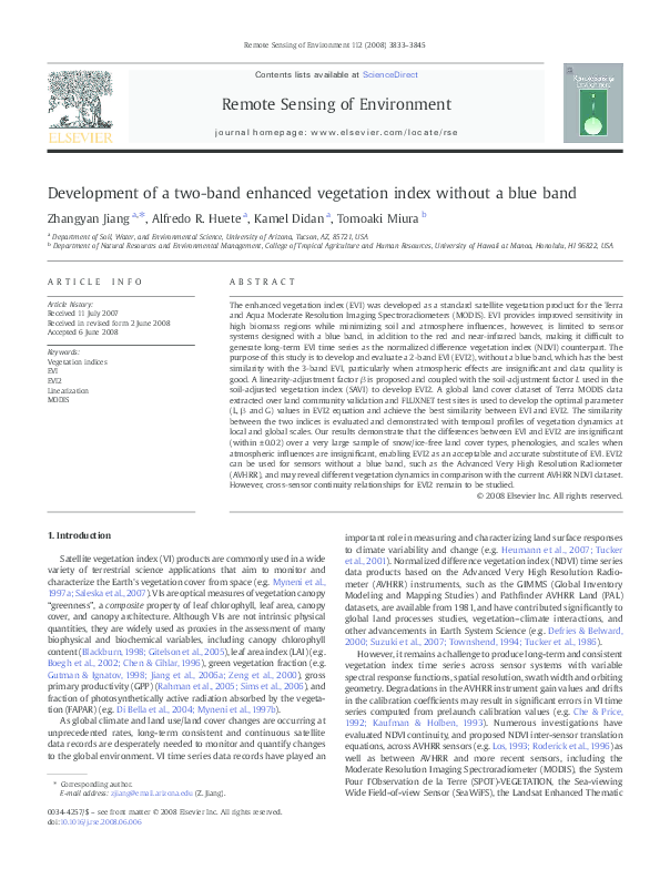 (PDF) Development of a two-band enhanced vegetation index without a ...