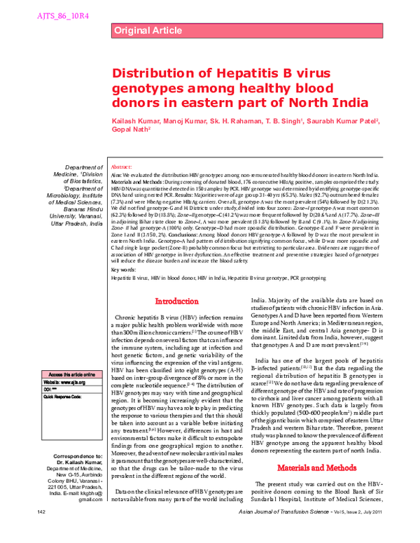 (PDF) Distribution of Hepatitis B virus genotypes among healthy blood ...