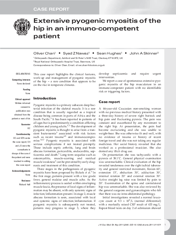 (PDF) Extensive pyogenic myositis of the hip in an immuno-competent patient