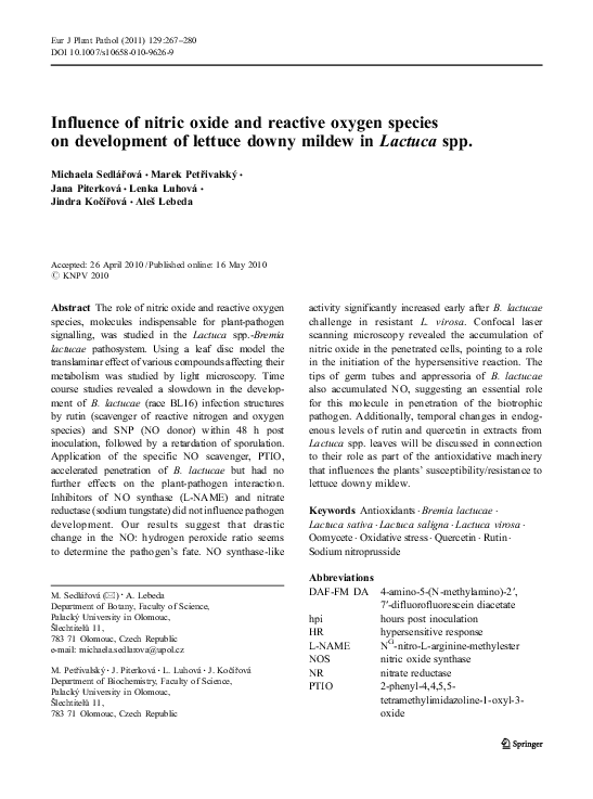 (PDF) Influence of nitric oxide and reactive oxygen species on ...
