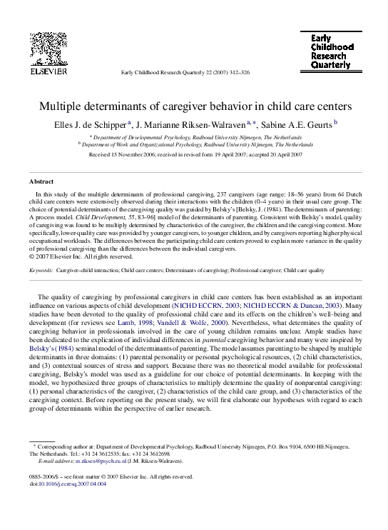 (PDF) Multiple determinants of caregiver behavior in child care centers