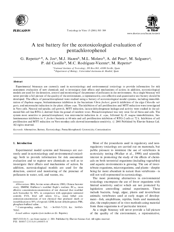(PDF) A test battery for the ecotoxicological evaluation of